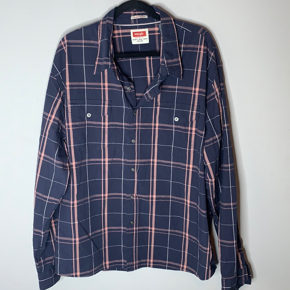 Wrangler navy pink Buffalo check plaid long sleeve shirt 3XL